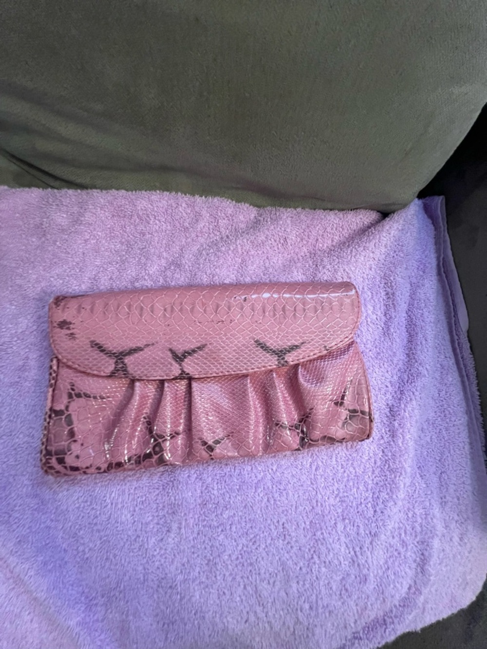 Pink Snake-Embossed Leather Clutch
